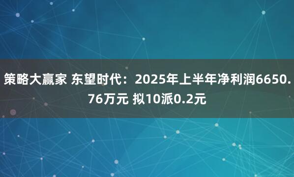 策略大赢家 东望时代：2025年上半年净利润6650.76万元 拟10派0.2元
